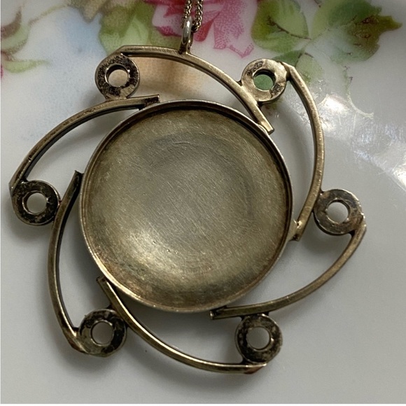 Large Vintage Guilloche/Sterling Pendant - Picture 3 of 4